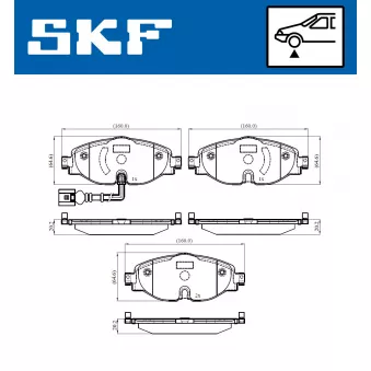 Jeu de 4 plaquettes de frein avant SKF VKBP 80018 E pour VOLKSWAGEN TOURAN 2.0 TDI - 116cv