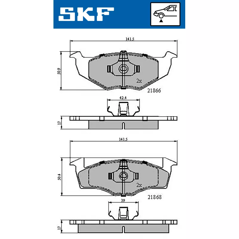 Jeu de 4 plaquettes de frein avant SKF VKBP 80278 - Visuel 1