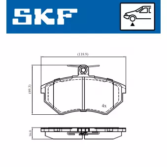 Jeu de 4 plaquettes de frein avant SKF VKBP 80668 pour VOLKSWAGEN PASSAT 2.0 - 116cv