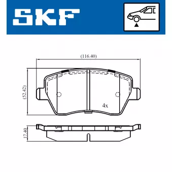 Jeu de 4 plaquettes de frein avant SKF VKBP 80746 pour RENAULT CLIO 1.5 dCi - 86cv