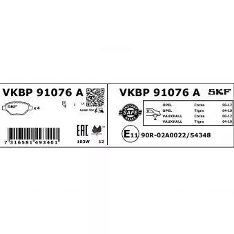 SKF VKBP 91076 A - Jeu de 4 plaquettes de frein avant