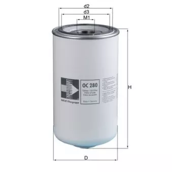 Filtre à huile KNECHT OC 280 pour DAF 85 FTG 85,330 - 329cv