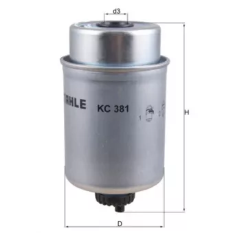Filtre à carburant MAHLE KC 381 pour JOHN DEERE Series 5 5085GF, 5088GL, 5085M, 5085GN, 5085GV - 85cv