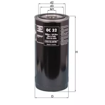 Filtre à huile MAHLE OC 32 pour DEUTZ-FAHR AGROSTAR DX 6,08 - 107cv