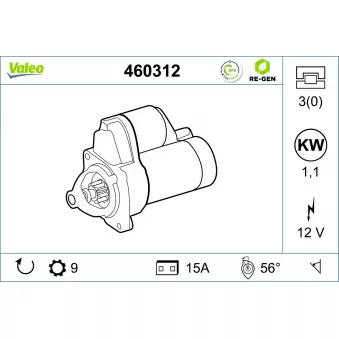 Démarreur VALEO 460312 pour FORD TRANSIT 2.0 - 90cv