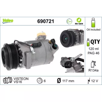 Compresseur, climatisation VALEO 690721 pour FORD FOCUS 1.0 EcoBoost - 140cv