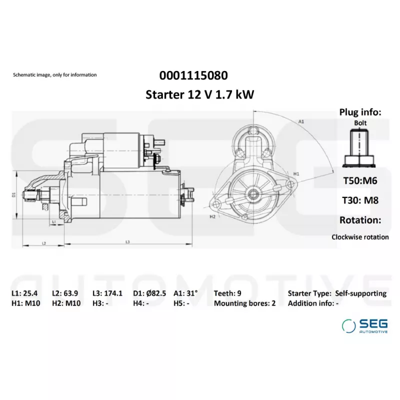 Démarreur SEG Automotive 0001115080 - Visuel 1