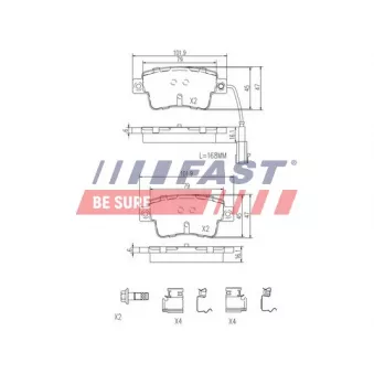 Jeu de 4 plaquettes de frein arrière FAST OEM 77365886