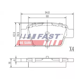 Jeu de 4 plaquettes de frein arrière FAST OEM 71765051