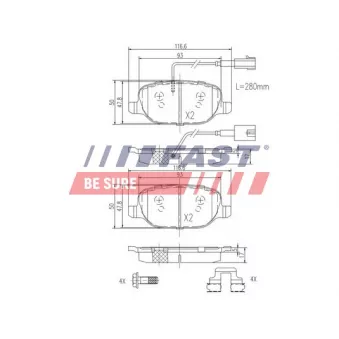 Jeu de 4 plaquettes de frein arrière FAST OEM 77365542