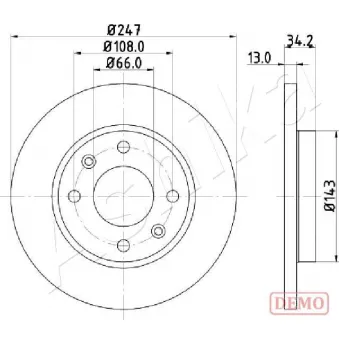 Jeu de 2 disques de frein avant ASHIKA 60-00-0630C pour PEUGEOT 206 1.4 HDI eco 70 - 68cv