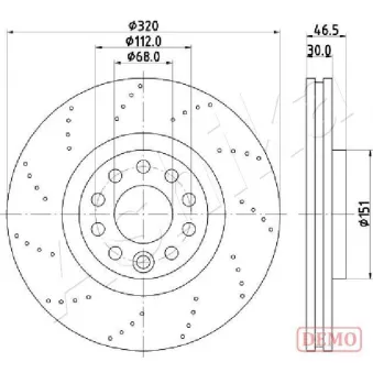Jeu de 2 disques de frein avant ASHIKA 60-00-0913C pour MITSUBISHI Canter (FE5, FE6) S4 quattro - 265cv