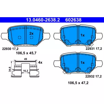 Jeu de 4 plaquettes de frein arrière ATE OEM 42539412