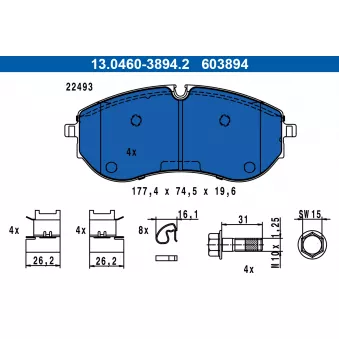 Jeu de 4 plaquettes de frein avant ATE OEM 2N0698151B