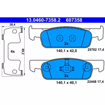 Jeu de 4 plaquettes de frein avant ATE OEM 410600222R