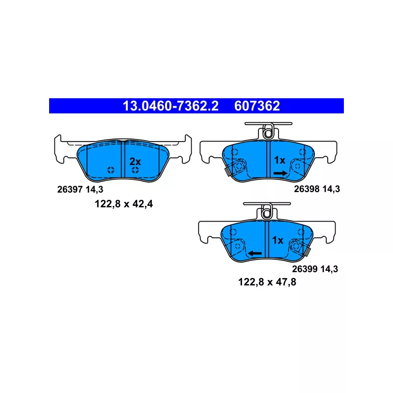 Jeu de 4 plaquettes de frein arrière ATE 13.0460-7362.2 - Visuel 1