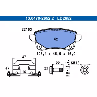 Jeu de 4 plaquettes de frein avant ATE 13.0470-2652.2 pour RENAULT SCENIC 2.0 DCI - 150cv