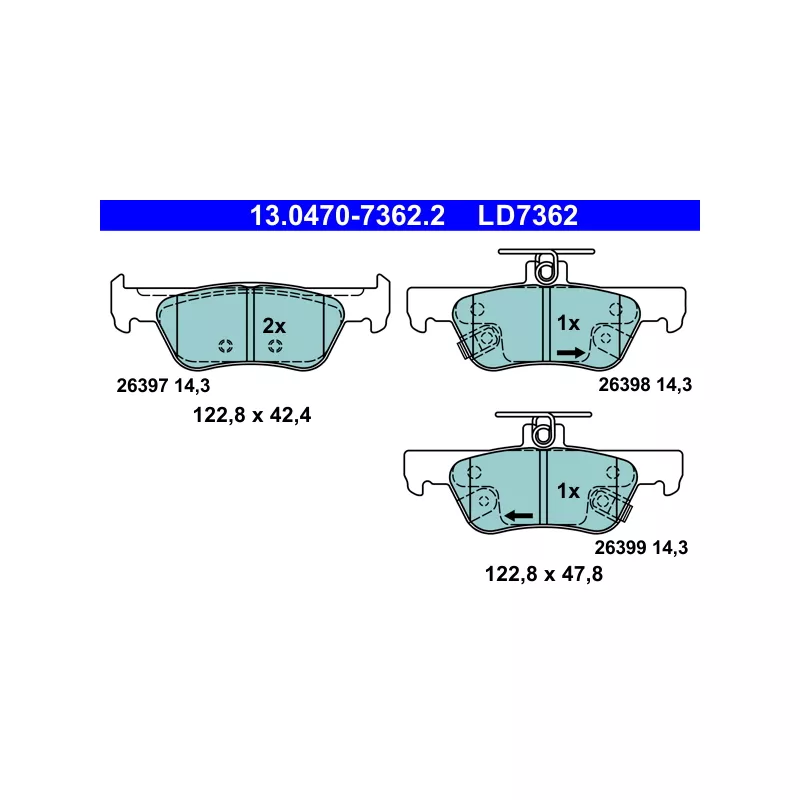 Jeu de 4 plaquettes de frein arrière ATE 13.0470-7362.2 - Visuel 1