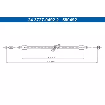 Tirette à câble, frein de stationnement ATE 24.3727-0492.2 pour MERCEDES-BENZ VITO 111 CDI 2.2 4x4 - 109cv