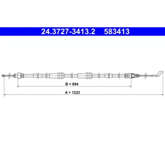 Tirette à câble, frein de stationnement ATE 24.3727-3413.2 pour VOLKSWAGEN TRANSPORTER - COMBI 1.9 TDI - 102cv