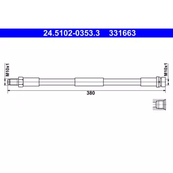 Flexible de frein ATE 24.5102-0353.3 pour FORD TRANSIT 2.0 TDCi - 105cv
