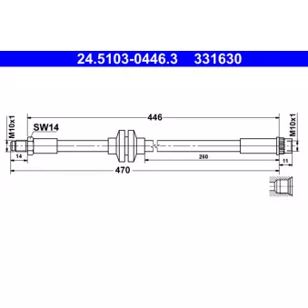 Flexible de frein ATE 24.5103-0446.3 pour RENAULT CLIO 1.6 RS - 200cv