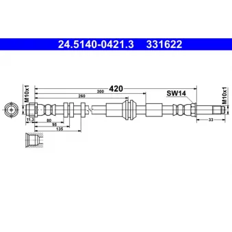 Flexible de frein ATE 24.5140-0421.3 pour AUDI A6 3.0 TDI quattro - 313cv
