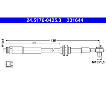 Flexible de frein ATE 24.5176-0425.3 pour OPEL CORSA 1.4 - 90cv