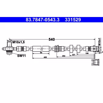 Flexible de frein ATE 83.7847-0543.3 pour VOLKSWAGEN POLO 1.2 - 60cv