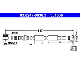 Flexible de frein ATE 83.8247-0636.3 pour AUDI A3 2.0 TDI quattro - 184cv