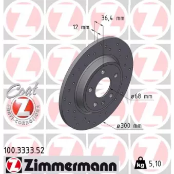 Jeu de 2 disques de frein arrière ZIMMERMANN 100.3333.52