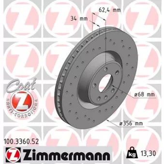 ZIMMERMANN 100.3360.52 - Jeu de 2 disques de frein arrière