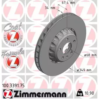 ZIMMERMANN 100.3391.75 - Jeu de 2 disques de frein arrière