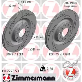 Jeu de 2 disques de frein arrière ZIMMERMANN 110.2223.53 pour ALFA ROMEO GIULIA 2.2 D Q4 (952AHA45) - 209cv