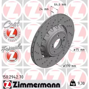 ZIMMERMANN 150.2942.70 - Jeu de 2 disques de frein arrière