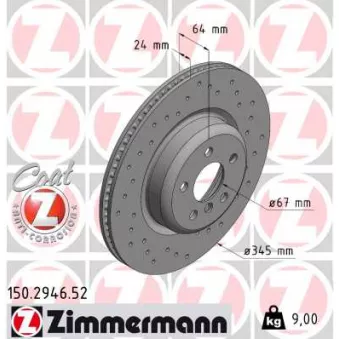 ZIMMERMANN 150.2946.52 - Jeu de 2 disques de frein arrière