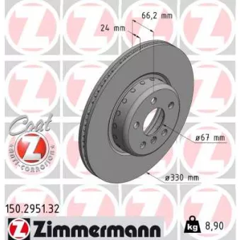 ZIMMERMANN 150.2951.32 - Jeu de 2 disques de frein arrière