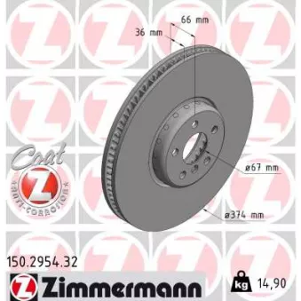 ZIMMERMANN 150.2954.32 - Jeu de 2 disques de frein arrière