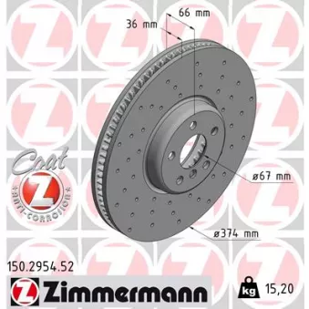 ZIMMERMANN 150.2954.52 - Jeu de 2 disques de frein arrière