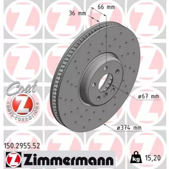 ZIMMERMANN 150.2955.52 - Jeu de 2 disques de frein arrière
