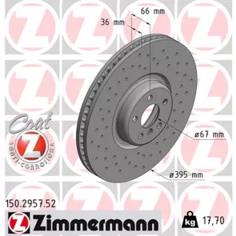 ZIMMERMANN 150.2957.52 - Jeu de 2 disques de frein arrière
