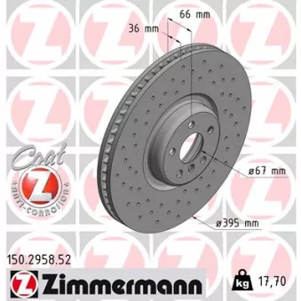 ZIMMERMANN 150.2958.52 - Jeu de 2 disques de frein arrière