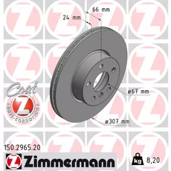 ZIMMERMANN 150.2965.20 - Jeu de 2 disques de frein arrière