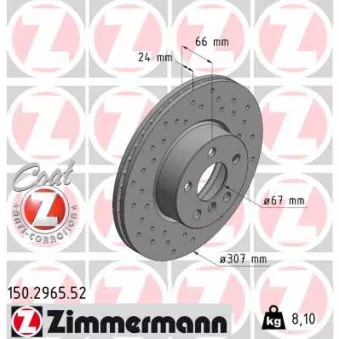 ZIMMERMANN 150.2965.52 - Jeu de 2 disques de frein arrière