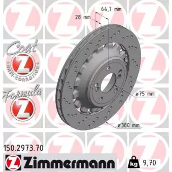 ZIMMERMANN 150.2973.70 - Jeu de 2 disques de frein arrière
