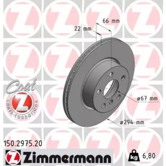 Jeu de 2 disques de frein arrière ZIMMERMANN 150.2975.20