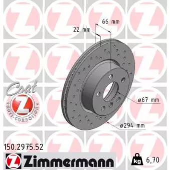 ZIMMERMANN 150.2975.52 - Jeu de 2 disques de frein arrière