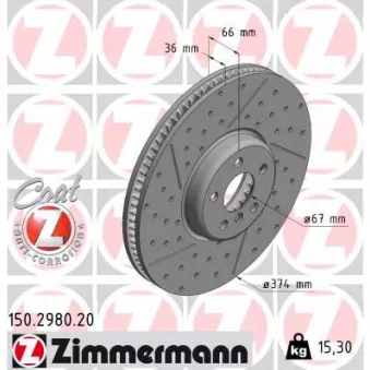 Jeu de 2 disques de frein arrière ZIMMERMANN 150.2980.20