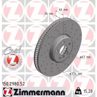 ZIMMERMANN 150.2980.52 - Jeu de 2 disques de frein arrière
