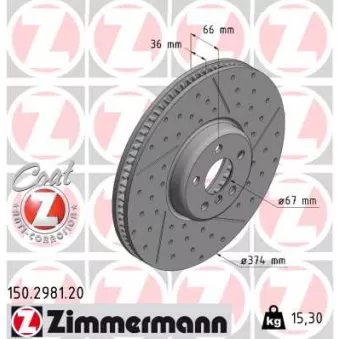 Jeu de 2 disques de frein arrière ZIMMERMANN 150.2981.20